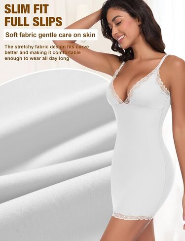 Full Slip for Women Under Dress Slim Slip Dress Adjustable Straps Nightgown V Neck Sleepwear Cami Mini Dress in Saudi Arabia