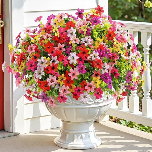 SHareconn 24 Bundles Artificial Flowers for Outdoors Decoration, Faux Plants Fake Silk Colorful Daisy Eucalyptus Lavender, UV Resistant for Outside Home Indoor Spring Decor, 6 Colors incl. White in Saudi Arabia