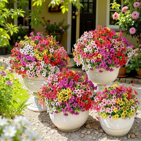 SHareconn 24 Bundles Artificial Flowers for Outdoors Decoration, Faux Plants Fake Silk Colorful Daisy Eucalyptus Lavender, UV Resistant for Outside Home Indoor Spring Decor, 6 Colors incl. White in Saudi Arabia
