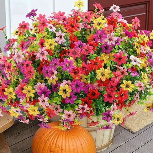 SHareconn 24 Bundles Artificial Flowers for Outdoors Decoration, Faux Plants Fake Silk Colorful Daisy Eucalyptus Lavender, UV Resistant for Outside Home Indoor Spring Decor, 6 Colors incl. White in Saudi Arabia