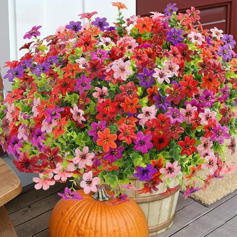SHareconn 24 Bundles Artificial Flowers for Outdoors Decoration, Faux Plants Fake Silk Colorful Daisy Eucalyptus Lavender, UV Resistant for Outside Home Indoor Spring Decor, 6 Colors incl. White in Saudi Arabia