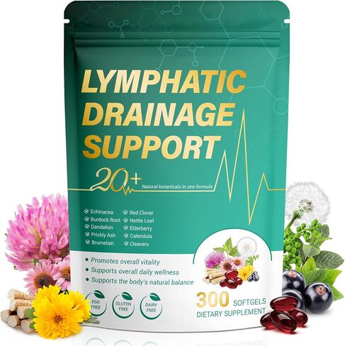 Lymphatic Drainage Supplement 300 Softgels 21-in-1 Herbal Blend with Echinacea, Dandelion, Burdock Root Lymph System Support Fluid Balance & Immune System for Women & Men in Saudi Arabia