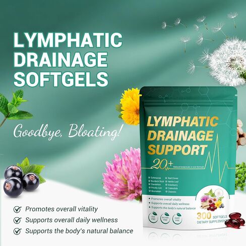 Lymphatic Drainage Supplement 300 Softgels 21-in-1 Herbal Blend with Echinacea, Dandelion, Burdock Root Lymph System Support Fluid Balance & Immune System for Women & Men in Saudi Arabia