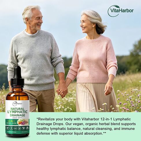 VitaHarbor Lymphatic Drainage Supplements, 12-in-1 Lymphatic Drainage Drops with Echinacea, Burdock, Dandelion, Cleavers, Elderberry, Calendula & More for Lymphatic Support & Immune Support, 2 FL OZ in Kuwait