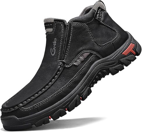GREKS Men's Leather Slip On Boots - Breathable Mid Calf Walking Shoes with Soft Insole, Non-Slip Business Casual Ankle Boots for Work Travel in Saudi Arabia