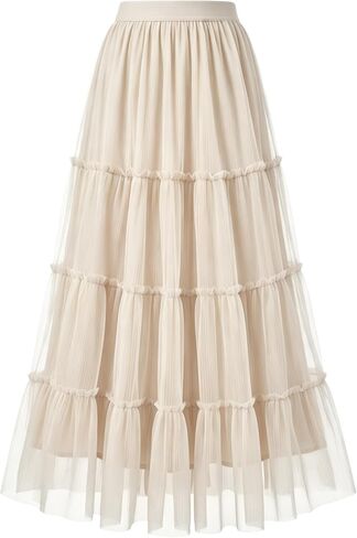 tobyto Tulle Skirt for Women Flowy Long Fairy Skirt Elastic High Waisted Fashion Casual Draped Skirt for Date Night Outfits in Saudi Arabia