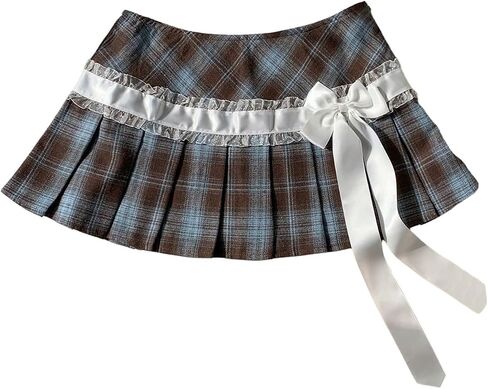 Floerns Women's Cute Plaid Pleated Skirt Bow Low Rise Preppy Y2k Mini Skirt in Kuwait