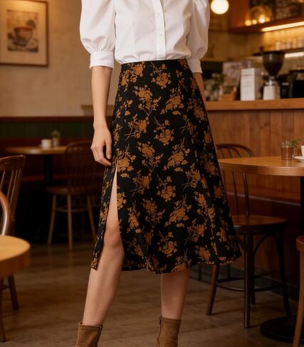 RIHOAS Womens Floral Printed Skirt High Waist A-line Midi Boho Summer Skirts with Slit in Kuwait
