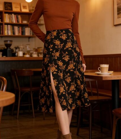 RIHOAS Womens Floral Printed Skirt High Waist A-line Midi Boho Summer Skirts with Slit in Kuwait
