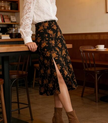 RIHOAS Womens Floral Printed Skirt High Waist A-line Midi Boho Summer Skirts with Slit in Kuwait