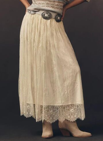 BLENCOT Women's Boho Lace Maxi Skirt A-Line Flowy Long Skirts for Casual Wedding Guest in Kuwait