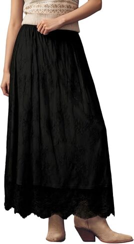 BLENCOT Women's Boho Lace Maxi Skirt A-Line Flowy Long Skirts for Casual Wedding Guest in Kuwait