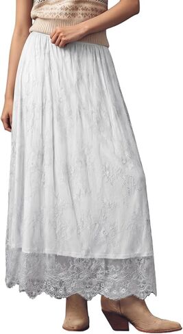 BLENCOT Women's Boho Lace Maxi Skirt A-Line Flowy Long Skirts for Casual Wedding Guest in Kuwait