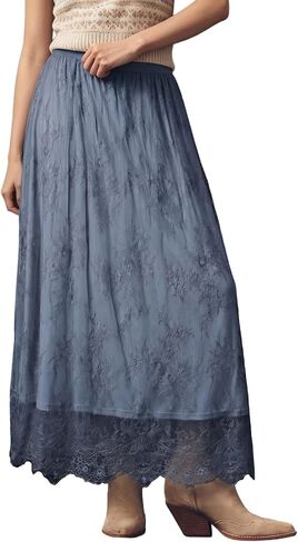 BLENCOT Women's Boho Lace Maxi Skirt A-Line Flowy Long Skirts for Casual Wedding Guest in Kuwait