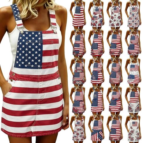 American Flag Overalls Dress Women Skirt 250 Anniversary 4Th of July Festival Outfits Red White Blue Plus Patriotic Pockets in Kuwait
