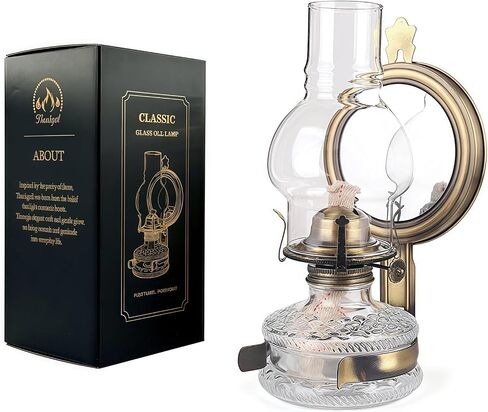 10.24" Vintage Wall Mounted Kerosene Oil Lamp with Glass Chimney & Mirror Chamber, Rustic Farmhouse Hurricane Lantern for Indoor Home Decor & Emergency Lighting (Single Pack)(Gold) in Saudi Arabia
