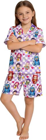 2pcs Girls Shorts Set Silk Fabric Short Sleeve Tee Shirt Short Sleeve Top Shorts Music Outfit 4-12Y in Saudi Arabia
