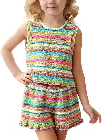 Nileafes Little Girls 2 Piece Summer Clothing Set Sleeveless Tank Top and Short Outfits for Toddler Size 3 to 7 Years in Kuwait