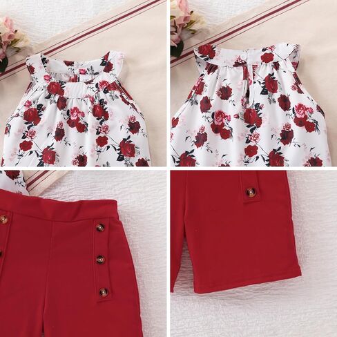 Girls Clothes Summer Neck Sleeveless Floral Top & Shorts Fashion Kids 2PCS Outfits Teen Girls' Clothing Sets 7-14Y in Kuwait