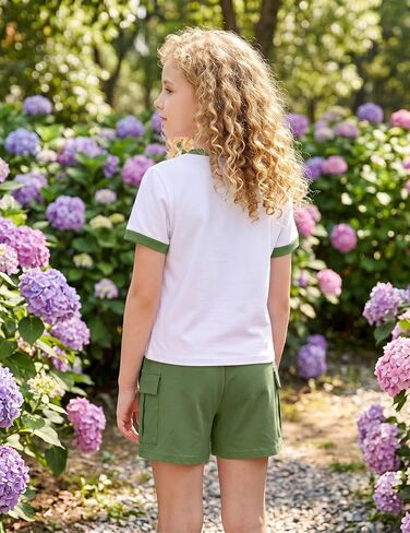 2 Pieces Girl Clothes Summer, Cute Heart Print Tops & Shorts Sets with Pockets for Kid 7-14 Years in Saudi Arabia