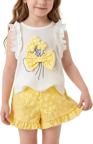 TTYAOVO Girls Summer Outfits 2 Piece Sleeveless Tank Top & Shorts Set Kids Casual Lounge Wear Clothes for 3-7 Years in Kuwait