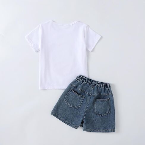 Girls Summer Clothes Butterfly Print Short Sleeve Tops and Denim Skirt Shorts Set Cute Outfits for Kids Girls 6-12Y in Saudi Arabia