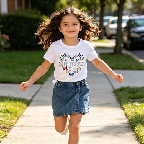 Girls Summer Clothes Butterfly Print Short Sleeve Tops and Denim Skirt Shorts Set Cute Outfits for Kids Girls 6-12Y in Saudi Arabia