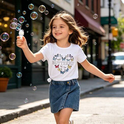 Girls Summer Clothes Butterfly Print Short Sleeve Tops and Denim Skirt Shorts Set Cute Outfits for Kids Girls 6-12Y in Saudi Arabia