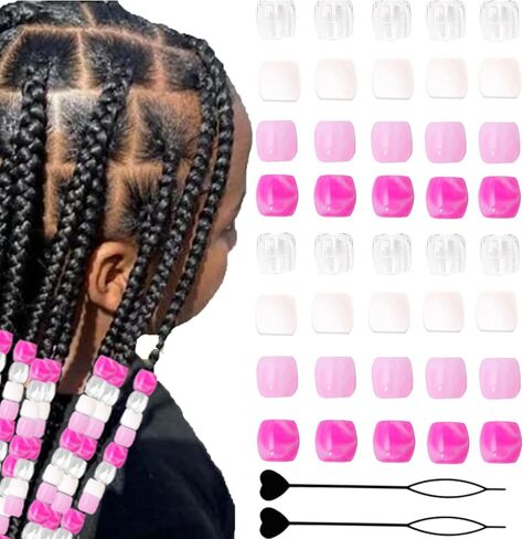 182pcs Beads Kit for Hair Braids Including 180pcs 12x11mm Pink Large Pony Beads and 2pcs Quick Beaders Hair Beads for Braids for Girls in Kuwait