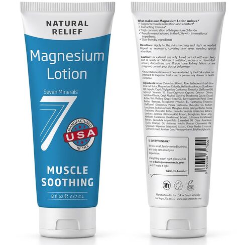 Seven Minerals Magnesium Lotion for Sleep, Soothing Relief & Relaxation - Highly Concentrated Magnesium for Better Sleep, Feet & Muscles. Non-Greasy Lotion with Skin Friendly Ingredients - 8 oz tube in Saudi Arabia