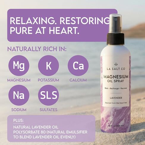 LA SALT CO Dead Sea Magnesium Oil (Lavender Scented), Muscle Relief, Topical Spray, 12 FL OZ, Pure Dead Sea Water in Saudi Arabia