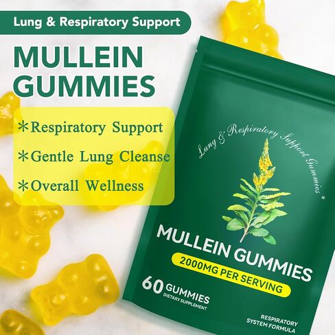 2 Pack Mullein Gummies for Lungs, 2000mg Mullein Leaf Extract for Respiratory & Digestive & Immune Support, Natural Herbal Supplement, Pear Flavor Gummies 60 Gummies in Saudi Arabia