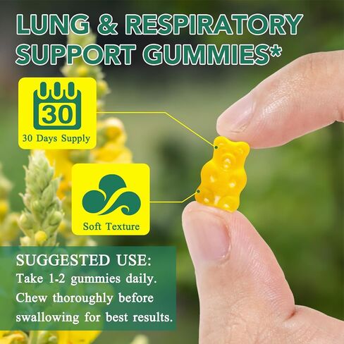 2 Pack Mullein Gummies for Lungs, 2000mg Mullein Leaf Extract for Respiratory & Digestive & Immune Support, Natural Herbal Supplement, Pear Flavor Gummies 60 Gummies in Saudi Arabia