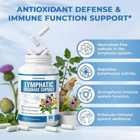 Lymphatic Drainage Supplement with Echinacea, Dandelion, Burdock, Bromelain, Cleavers & Milk Thistle | Liver Detox Cleanse, Immune System Support, 90 Capsules in Saudi Arabia