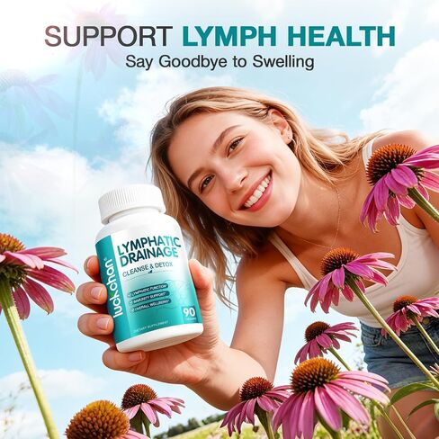 Lymphatic Drainage Supplements - Lymphatic System Support, Fluid Balance, Immune Support - Natural Lymphatic Cleanse & Detox Capsules with Dandelion, Echinacea, Burdock & More, 90 Capsules in Saudi Arabia