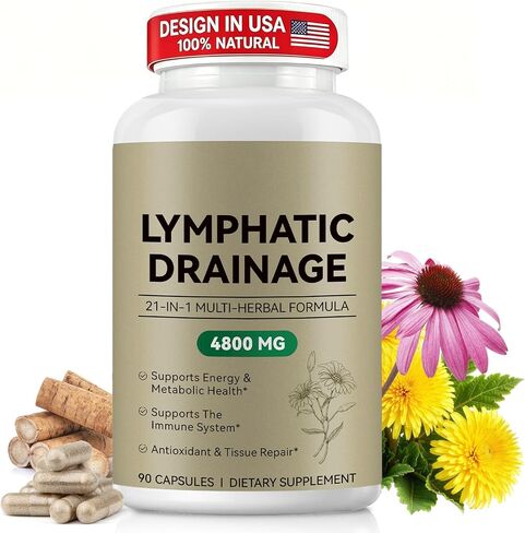 Lymphatic Drainage Supplement - 90 Capsules | 21-in-1 Herbal Complex with Echinacea, Dandelion & Burdock Root | Supports Natural Fluid Balance & Circulation | Vegan & Non-GMO in Saudi Arabia