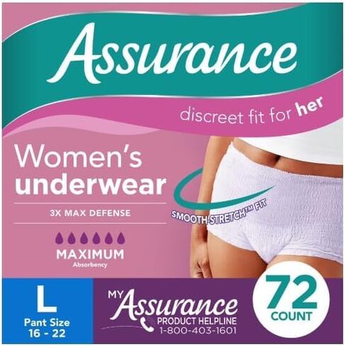 Assurance Women's Maximum Absorbency Incontinence & Postpartum Underwear, Large 72 Count. (Pack of 1), Lavender. in Kuwait
