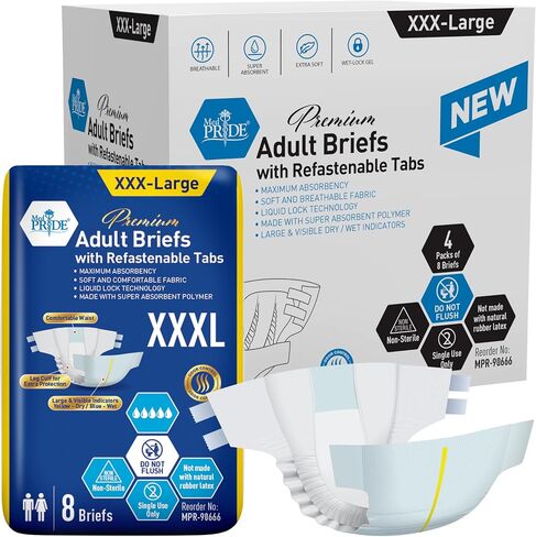 MED PRIDE Maximum Absorbency Adult Briefs for Incontinence with Refastenable Tabs - Ultra-Absorbent Adult Diapers for Men & Women- Bladder Control Unisex Disposable Underwear (XX-Large - Bag of 12) in Saudi Arabia