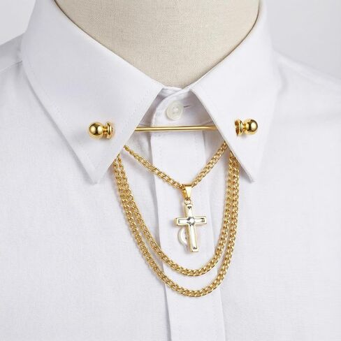 3 PCS Collar Pins for Men Zinc Alloy Shirt Collar Bar Tie Pin Set Collars Clips for Men Dress Shirts Tie Collars Bar Ball Clasp Lapel Stick Brooch for Wedding Business Silver Gold Black in Kuwait