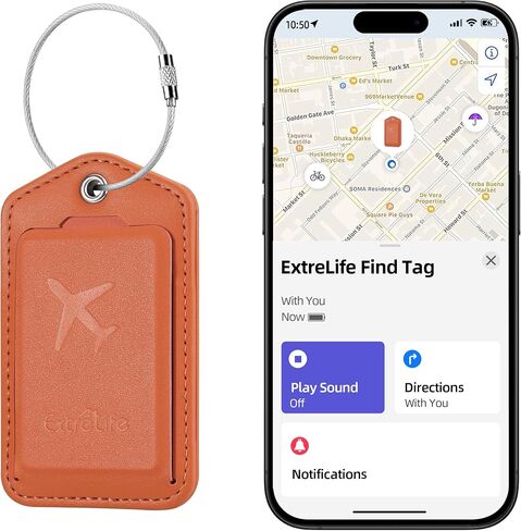 Luggage Tags, Works with Apple Find My, Smart Luggage Tag for Suitcases, Leather Bag Tags for Travel, Suitcase Tag with Privacy Flap, Anti-Lost Luggage Tracker, Travel Essentials, Rechargeable, Orange in Saudi Arabia