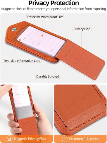 Luggage Tags, Works with Apple Find My, Smart Luggage Tag for Suitcases, Leather Bag Tags for Travel, Suitcase Tag with Privacy Flap, Anti-Lost Luggage Tracker, Travel Essentials, Rechargeable, Orange in Saudi Arabia