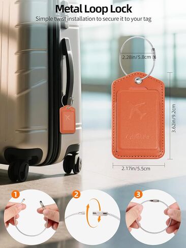 Luggage Tags, Works with Apple Find My, Smart Luggage Tag for Suitcases, Leather Bag Tags for Travel, Suitcase Tag with Privacy Flap, Anti-Lost Luggage Tracker, Travel Essentials, Rechargeable, Orange in Saudi Arabia