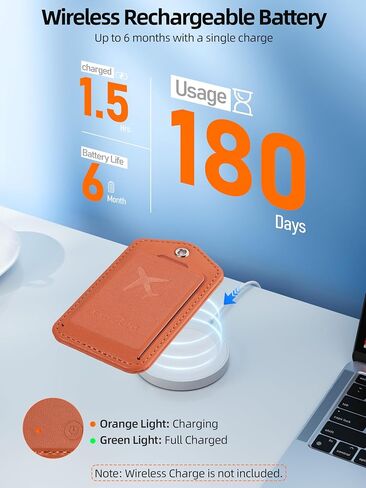Luggage Tags, Works with Apple Find My, Smart Luggage Tag for Suitcases, Leather Bag Tags for Travel, Suitcase Tag with Privacy Flap, Anti-Lost Luggage Tracker, Travel Essentials, Rechargeable, Orange in Saudi Arabia