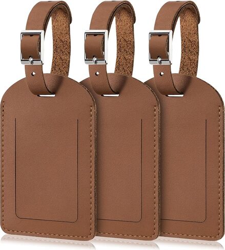 Mayski Genuine Leather Luggage Tags for suitcases, 3 Pack Durable Travel Bag Tags with Privacy Flap, Travel Essentials TSA Approved, Brown in Saudi Arabia