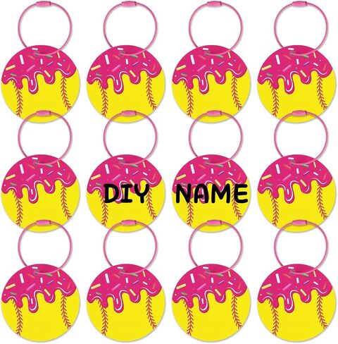 12Pcs Pink Ice Cream Drip Softball Luggage Tags, 2.75 Inch Travel Suitcase Labels with Metal Ring, PVC Name Id and DIY Softball Keychain for Travel Bag, Charm Gifts for Girls, Team, Fans in Saudi Arabia