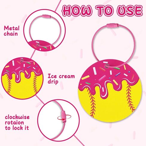 12Pcs Pink Ice Cream Drip Softball Luggage Tags, 2.75 Inch Travel Suitcase Labels with Metal Ring, PVC Name Id and DIY Softball Keychain for Travel Bag, Charm Gifts for Girls, Team, Fans in Saudi Arabia