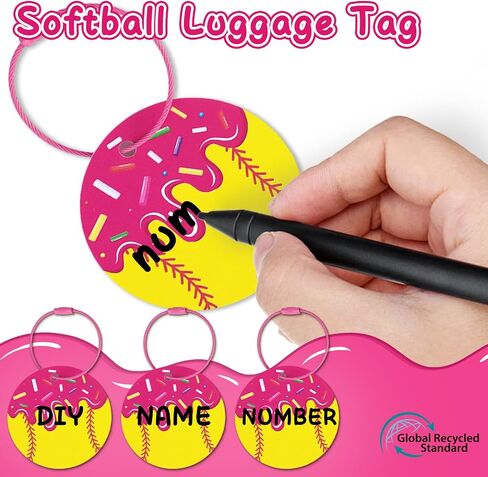 12Pcs Pink Ice Cream Drip Softball Luggage Tags, 2.75 Inch Travel Suitcase Labels with Metal Ring, PVC Name Id and DIY Softball Keychain for Travel Bag, Charm Gifts for Girls, Team, Fans in Saudi Arabia