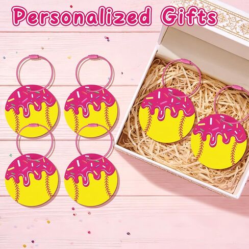 12Pcs Pink Ice Cream Drip Softball Luggage Tags, 2.75 Inch Travel Suitcase Labels with Metal Ring, PVC Name Id and DIY Softball Keychain for Travel Bag, Charm Gifts for Girls, Team, Fans in Saudi Arabia