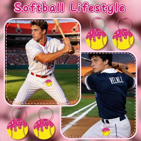 12Pcs Pink Ice Cream Drip Softball Luggage Tags, 2.75 Inch Travel Suitcase Labels with Metal Ring, PVC Name Id and DIY Softball Keychain for Travel Bag, Charm Gifts for Girls, Team, Fans in Saudi Arabia