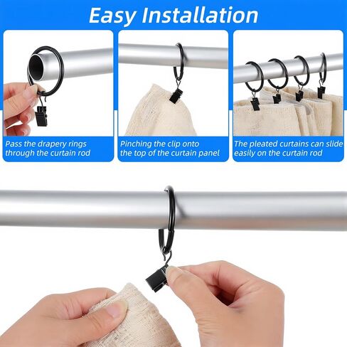 Kenaoeoe 100 Pack Openable Curtain Rings with Clips Open Drapery Rings with Hooks Curtain Clips 1.5 Inch Interior Diameter for Rods Up to 1.2 Inch, Black in Saudi Arabia